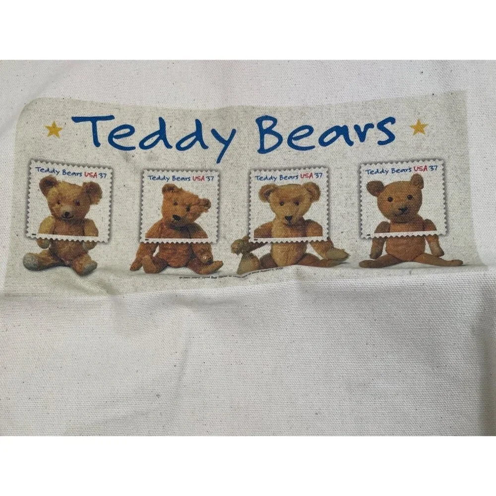 USPS Postage 2002 Stamps Teddy Bear Canvas Tote Bag - Picture 3 of 7